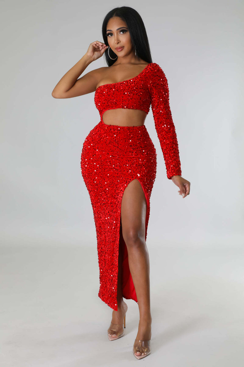 Vestido de mujer elegante, sexy, con abertura y corte entallado
