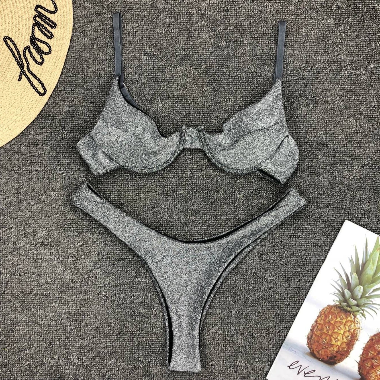 Women Seperated Swimwear Shiny Surface Sexy Steel Bracket Push up Bikini YatHin