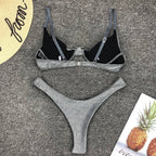 Women Seperated Swimwear Shiny Surface Sexy Steel Bracket Push up Bikini YatHin