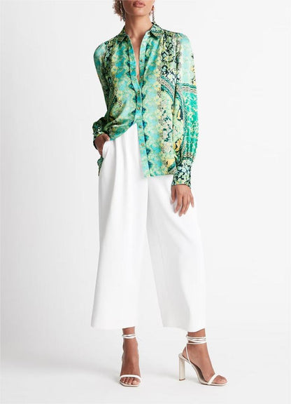 Ropa de verano para mujer, camisa holgada de manga larga con estampado de cuello polo retro