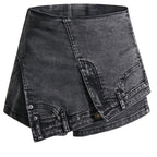 Personality Street Denim Stitching Shorts Autumn High Waist Irregular Asymmetric Washed Worn Jeans Women AICA