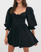 Winter French Three Dimensional Steel Trap Chest Shaping Collared Lantern Sleeve Pleated Dress Princess Dress TinkleBell