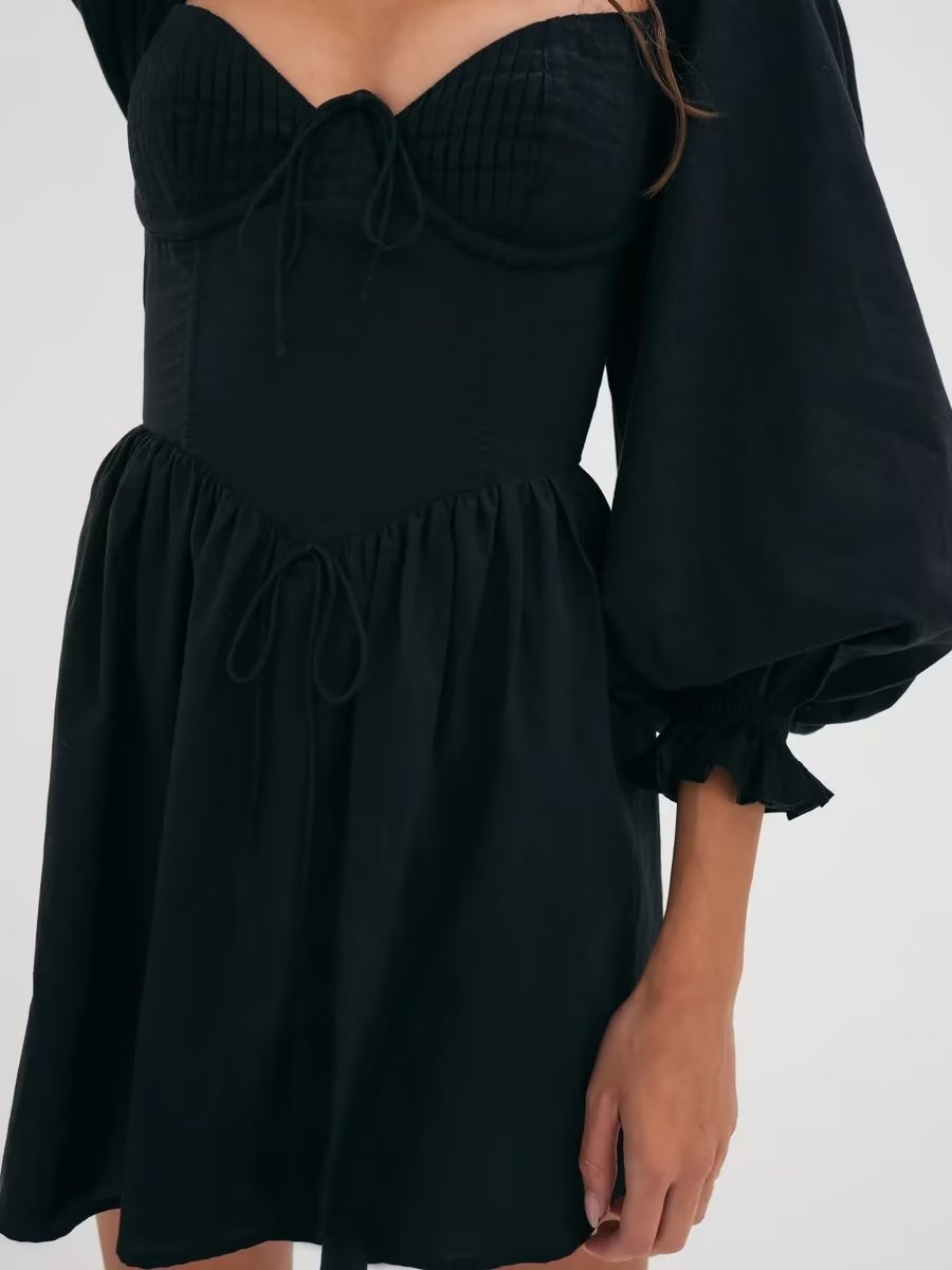 Winter French Three Dimensional Steel Trap Chest Shaping Collared Lantern Sleeve Pleated Dress Princess Dress TinkleBell