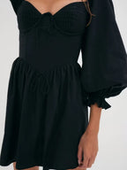 Winter French Three Dimensional Steel Trap Chest Shaping Collared Lantern Sleeve Pleated Dress Princess Dress TinkleBell
