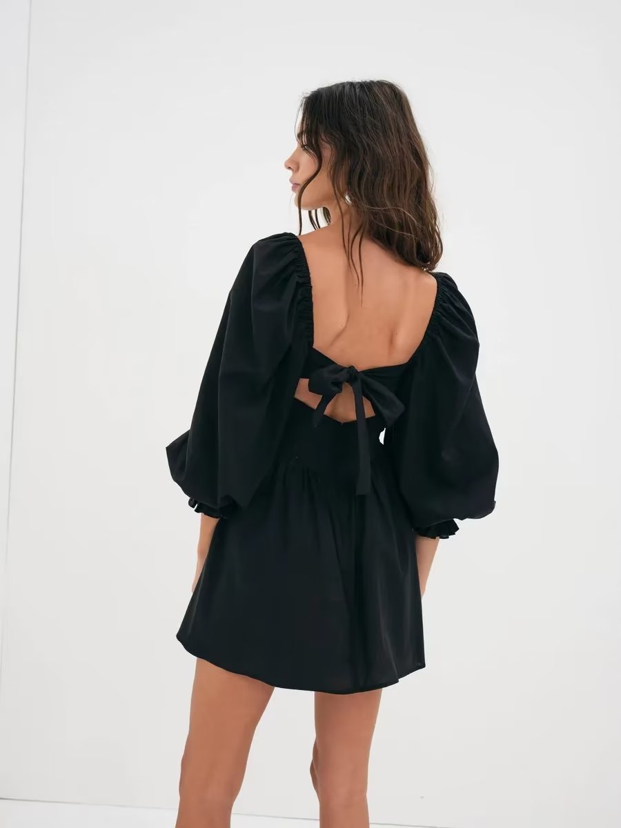 Winter French Three Dimensional Steel Trap Chest Shaping Collared Lantern Sleeve Pleated Dress Princess Dress TinkleBell