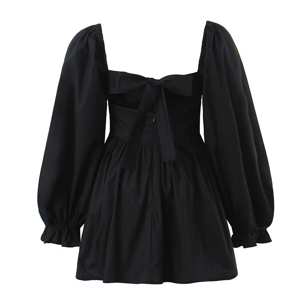 Winter French Three Dimensional Steel Trap Chest Shaping Collared Lantern Sleeve Pleated Dress Princess Dress TinkleBell