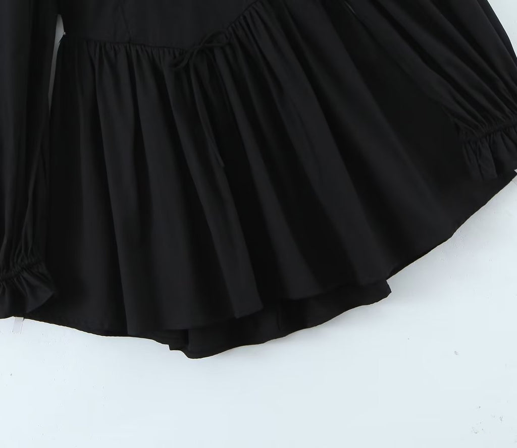 Winter French Three Dimensional Steel Trap Chest Shaping Collared Lantern Sleeve Pleated Dress Princess Dress TinkleBell