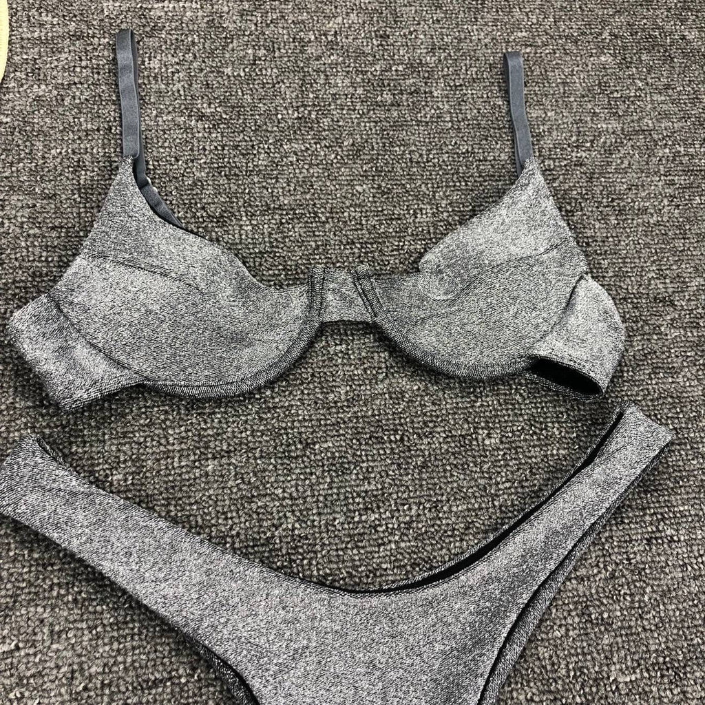 Women Seperated Swimwear Shiny Surface Sexy Steel Bracket Push up Bikini YatHin