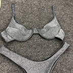 Women Seperated Swimwear Shiny Surface Sexy Steel Bracket Push up Bikini YatHin