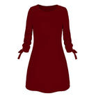 Spring Summer Autumn Solid Color Dress Casual O neck Dress Lace up RealGirl