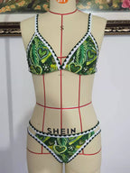 Bikinis para mujer, estampado floral, bikinis con borde de corte alto, traje de baño para mujer, cintura baja, push up, conjunto de bikini femenino