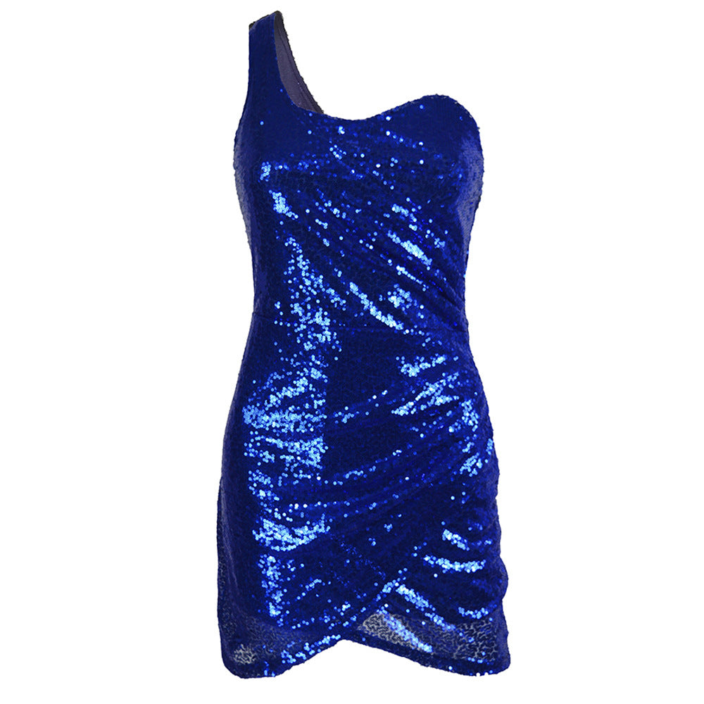 Nightclubs Backless One Shoulder Skinny Sheath Sexy Sequins Dress