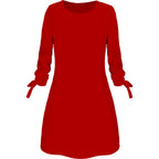 Spring Summer Autumn Solid Color Dress Casual O neck Dress Lace up RealGirl