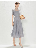 New Perspective Lace Heavy Industry Hollow out Waist Wide Swing Princess Style Dress MEGIRL