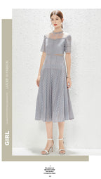 New Perspective Lace Heavy Industry Hollow out Waist Wide Swing Princess Style Dress MEGIRL