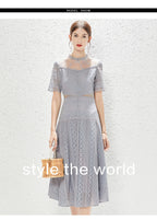 New Perspective Lace Heavy Industry Hollow out Waist Wide Swing Princess Style Dress MEGIRL