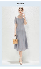 New Perspective Lace Heavy Industry Hollow out Waist Wide Swing Princess Style Dress MEGIRL