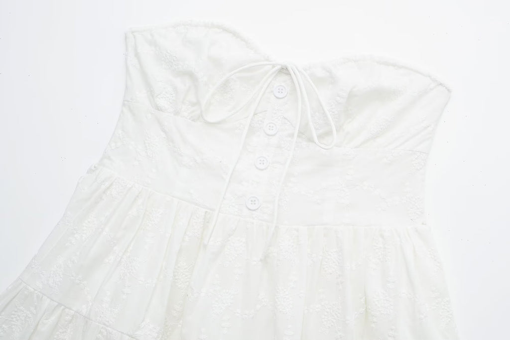 Pure Dignified White Dress Summer Lady Square Collar Mid Length Dress Women GoodMe