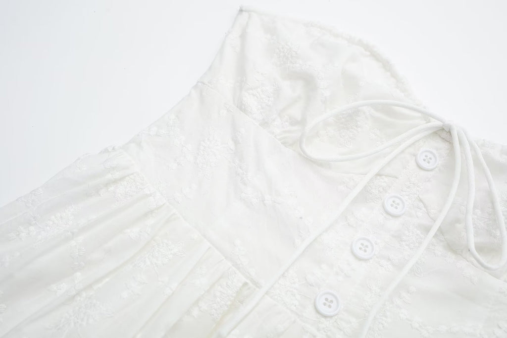 Pure Dignified White Dress Summer Lady Square Collar Mid Length Dress Women GoodMe