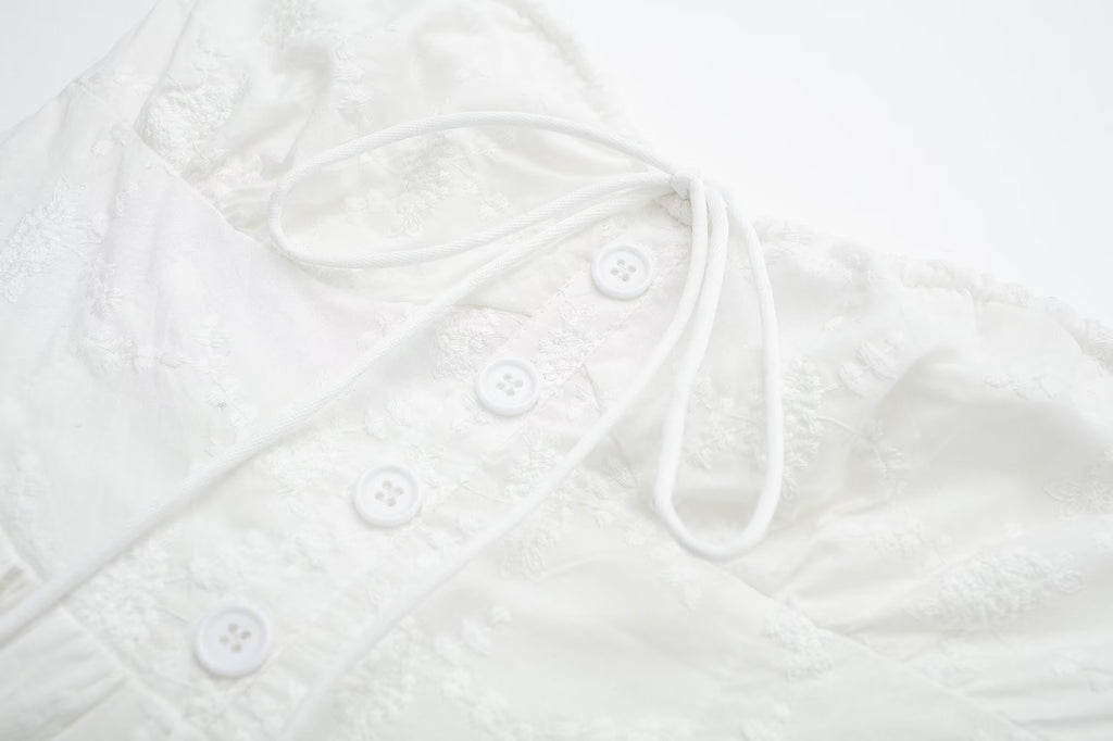 Pure Dignified White Dress Summer Lady Square Collar Mid Length Dress Women GoodMe