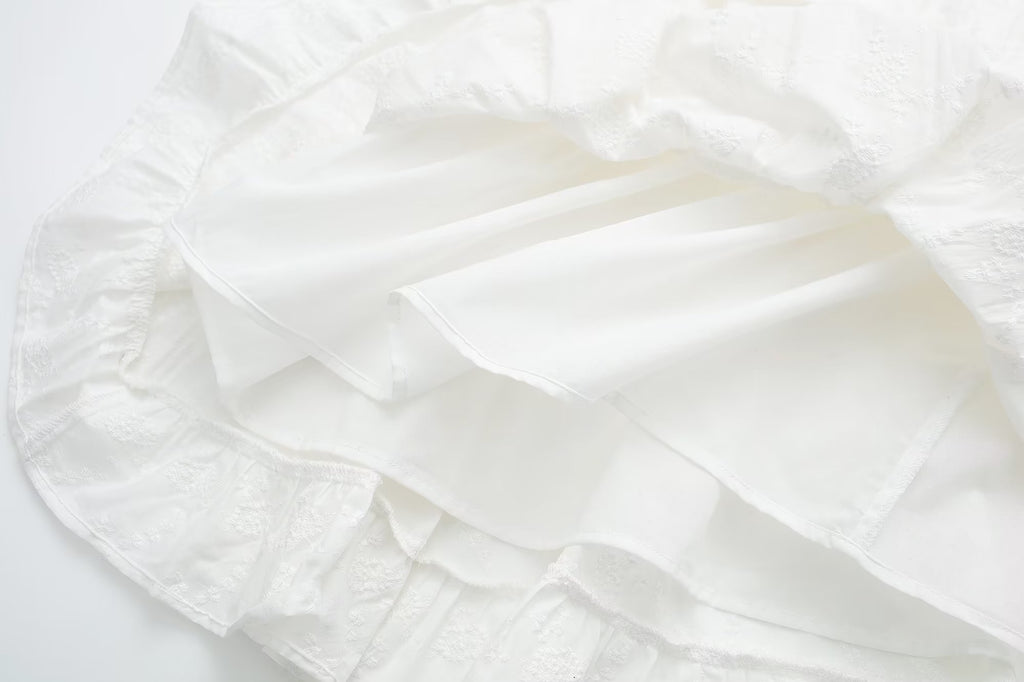 Pure Dignified White Dress Summer Lady Square Collar Mid Length Dress Women GoodMe