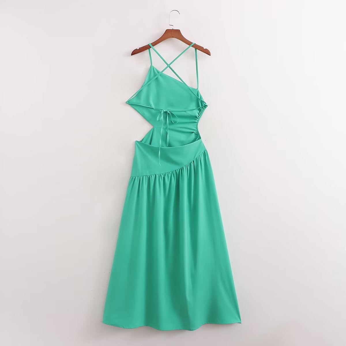 Summer Women Clothing High Waist Cutout out Mid Length Strap Dress Women BlipBlup