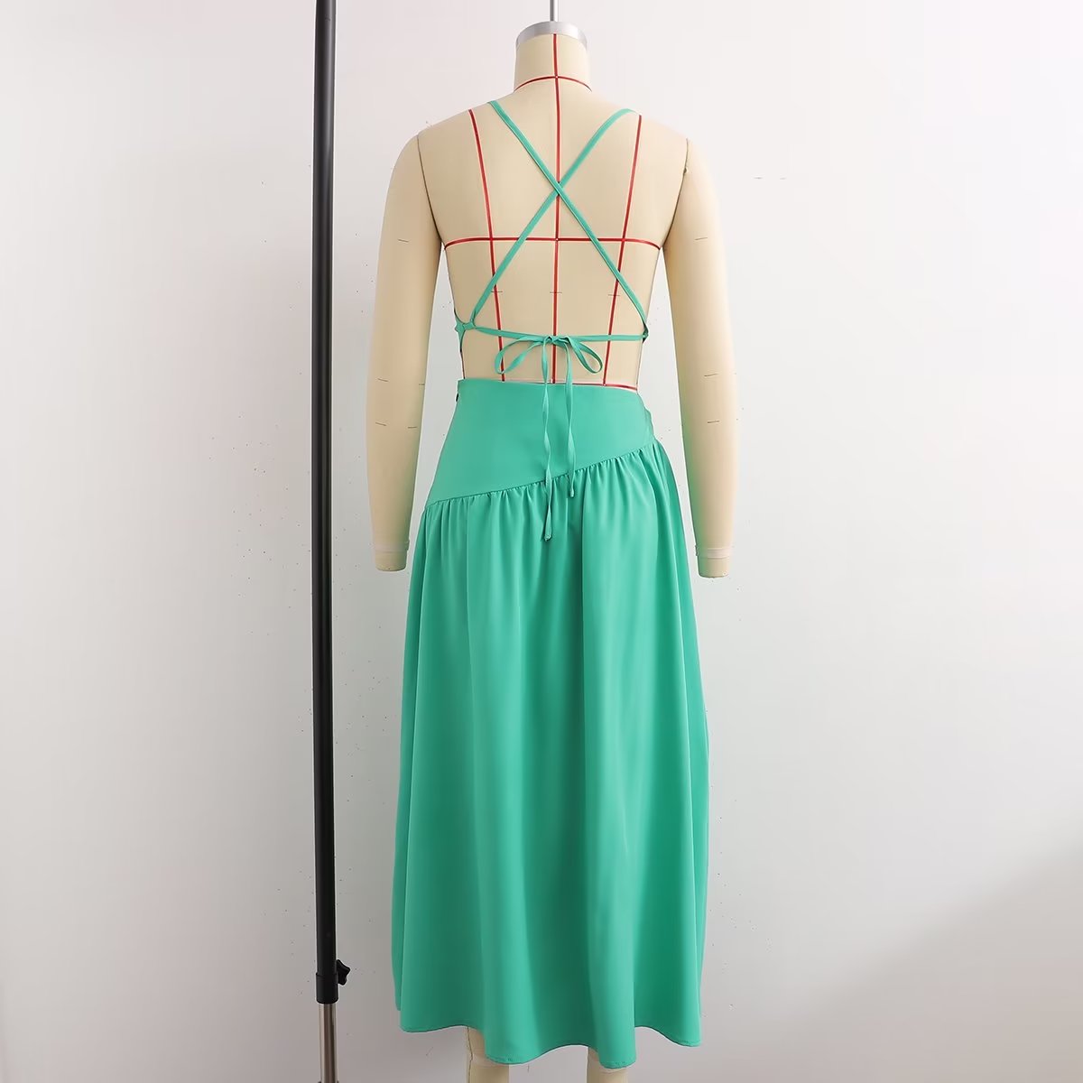 Summer Women Clothing High Waist Cutout out Mid Length Strap Dress Women BlipBlup