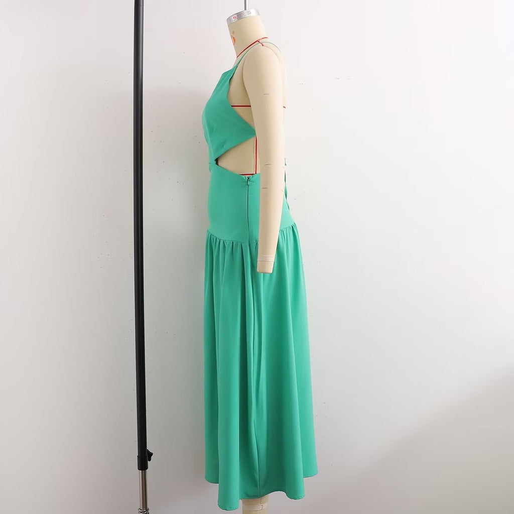 Summer Women Clothing High Waist Cutout out Mid Length Strap Dress Women BlipBlup