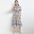 Daily Summer Elegant New Women Slim Regular Belted Floral A Line Max Dress MEGIRL