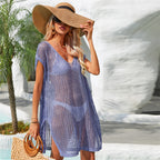 Summer Hollow Out Cutout Out Spliced Bikini Beach Dress Knitted Vacation Seaside Blouse Women PettiCloth