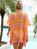 Vestido playero popular de verano con aberturas y recortes, tejido de punto para vacaciones