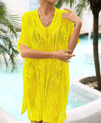 Summer Beach Cover Up Knitted Hollow Out Cutout Bikini Sun Protection Shirt Vacation Beach Cover PettiCloth