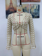 Chemisier tricoté à la main pour femme, vêtement de plage ajouré, tricoté à la main, collection printemps-été