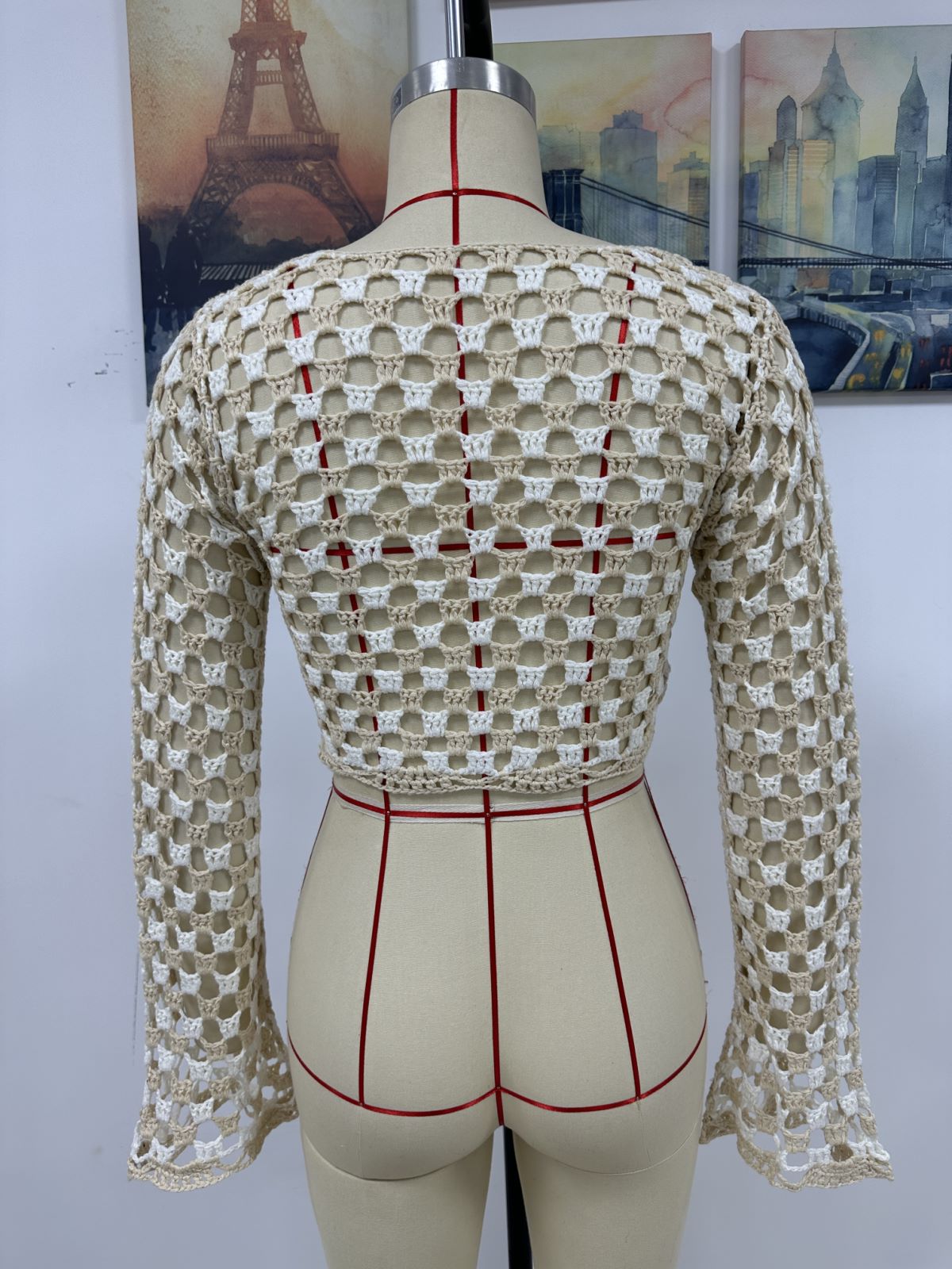 Chemisier tricoté à la main pour femme, vêtement de plage ajouré, tricoté à la main, collection printemps-été
