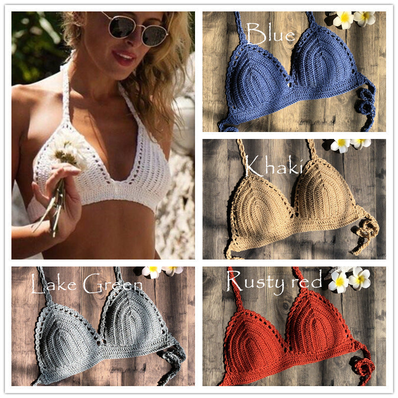Hand Crocheting Knitting Bikini Wrapped Chest Lady Sexy All-Match Spring Split Swimsuit Zunee