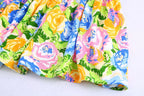 Summer Small Fresh V neck Yellow Printings Pleated Dress for Women Shell