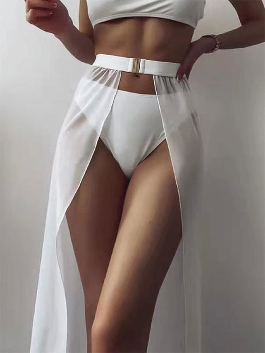 High Waist Swimming Dress Women Solid Color Belly Covering Half Cardigan Swimming Pants Skirt Wrap Skirt Bikini Swimsuit