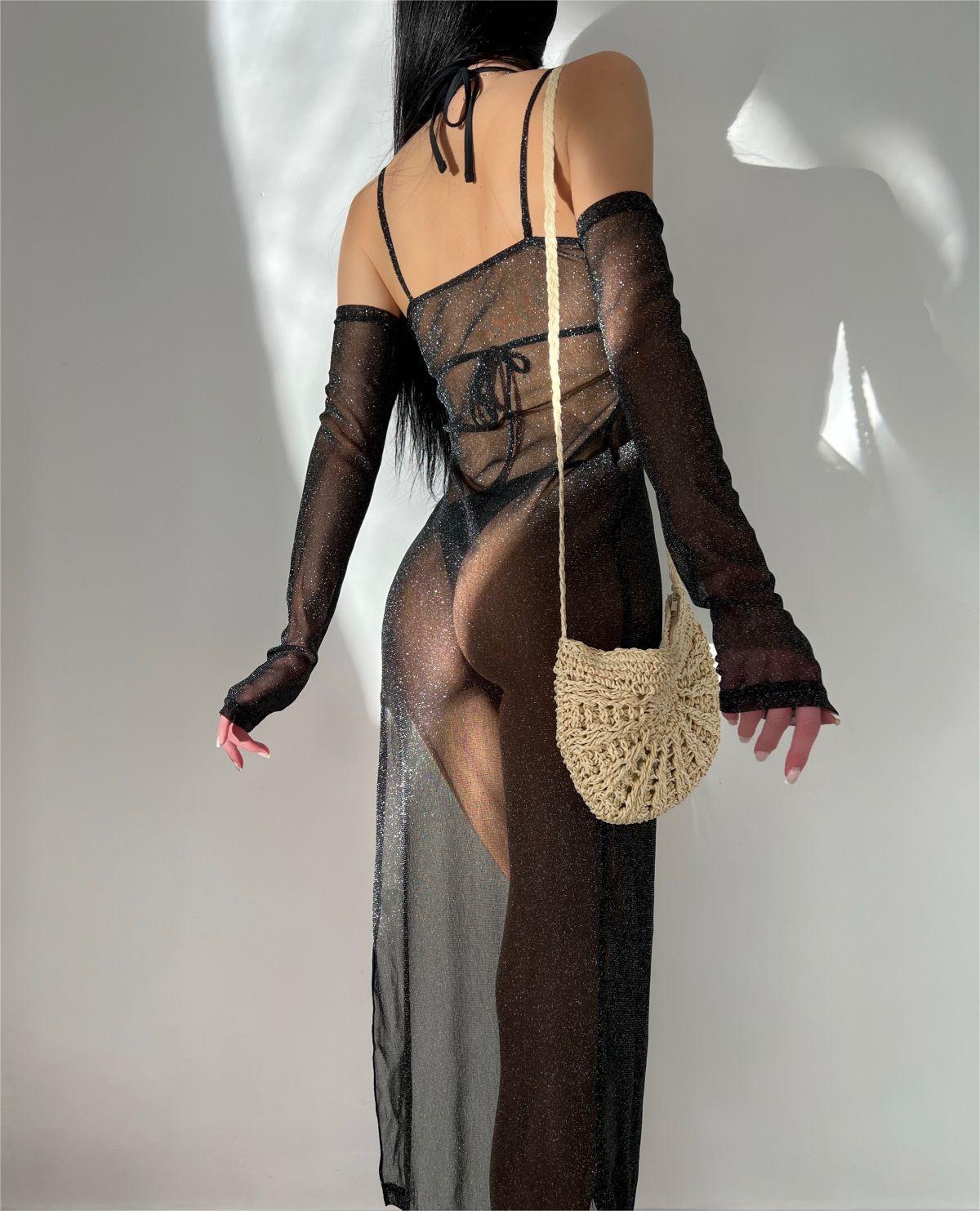 Beach Sexy Blouse Side Slit Mesh Solid Color Beach Half Sleeve Sets