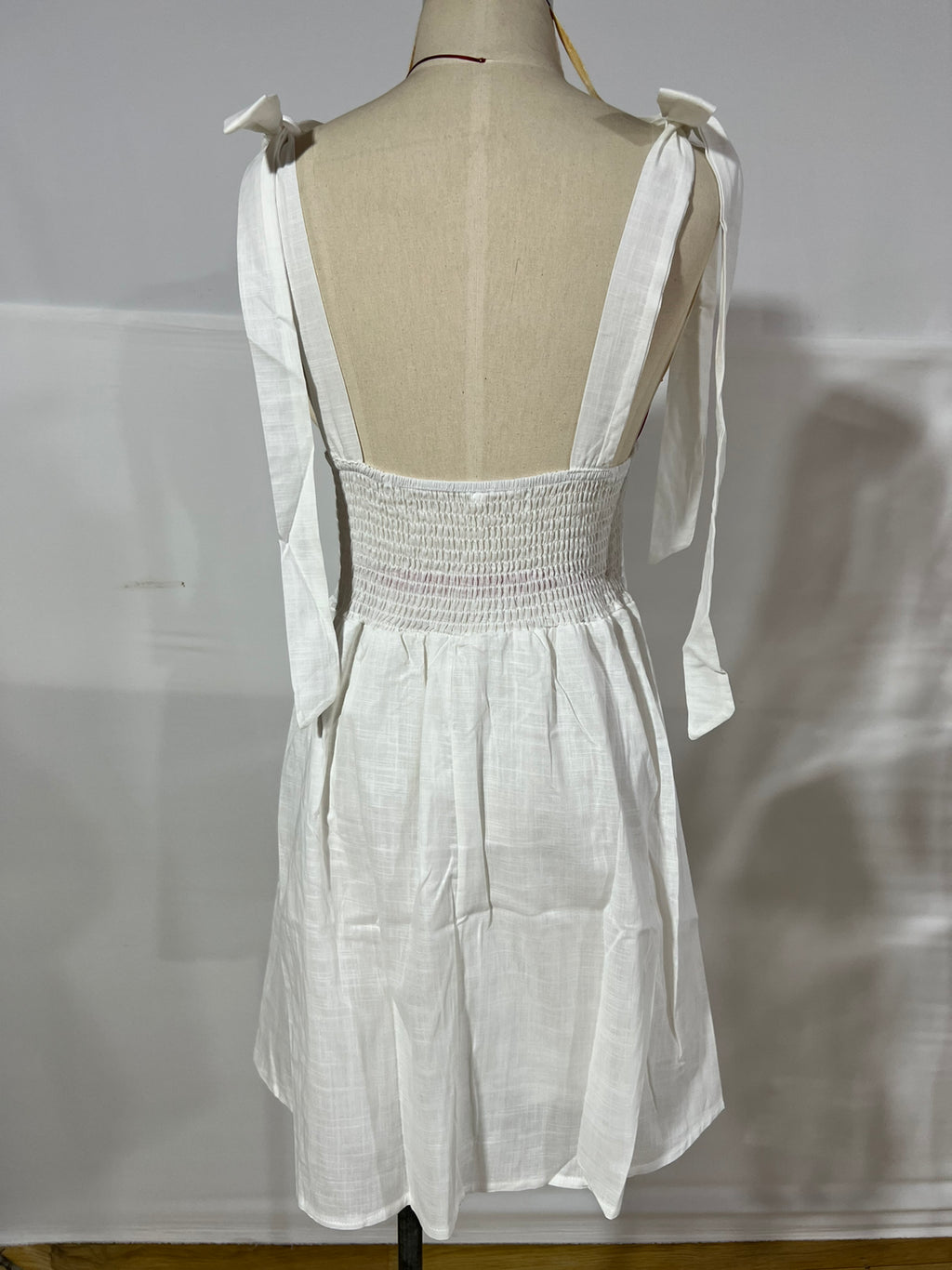 Sundress Women Clothing Shoulder Lace-up Slimming Solid Color Short Dress Shoulder Bow Tie Strap VIVIAN