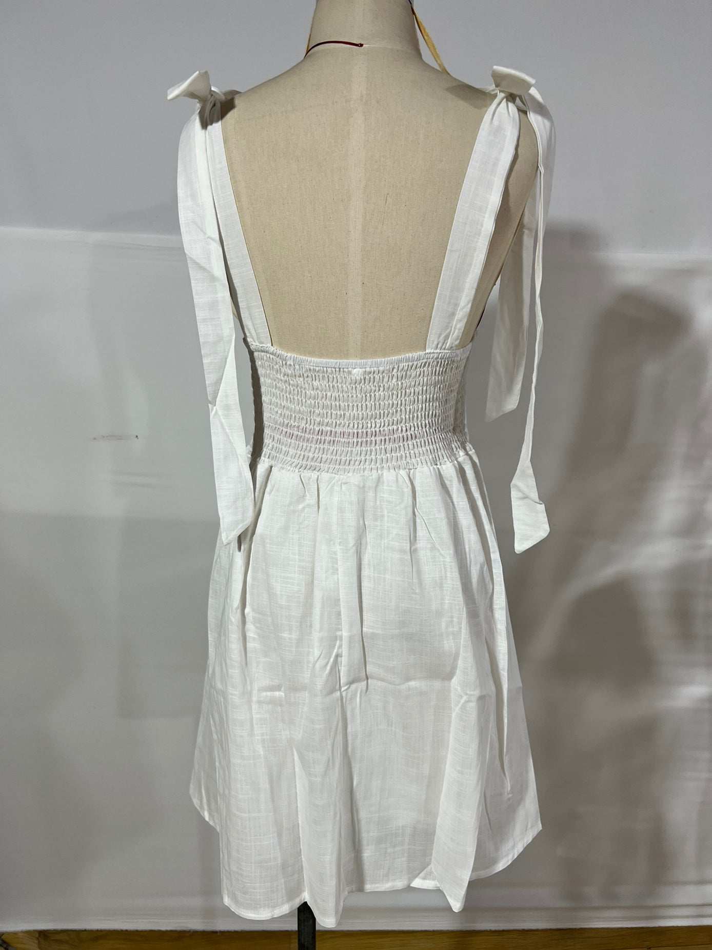 Sundress Women Clothing Shoulder Lace-up Slimming Solid Color Short Dress Shoulder Bow Tie Strap VIVIAN
