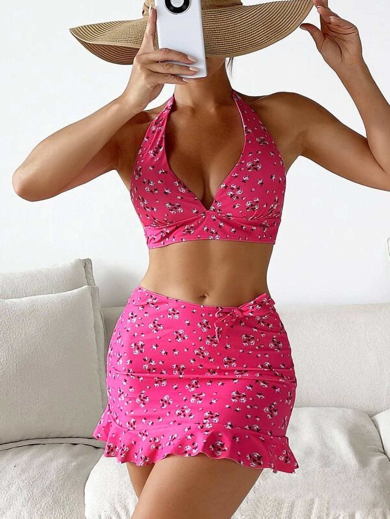 Swimsuit Women Split Three Piece Floral Internet Celebrity Cami Dress Bikini SOKO
