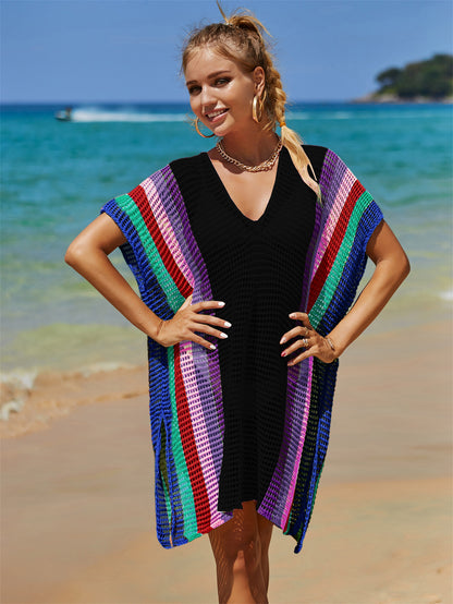 Traje de baño playero de verano con aberturas y recortes de punto arcoíris para mujer