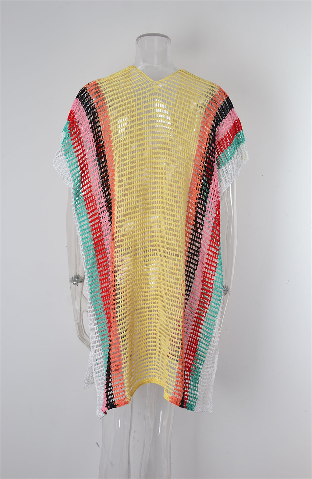 Summer Beach Cover-up Hollow Out Cutout Knitted Rainbow Holiday Bikini Cover Sun Protection Clothing Women