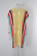 Summer Beach Cover-up Hollow Out Cutout Knitted Rainbow Holiday Bikini Cover Sun Protection Clothing Women