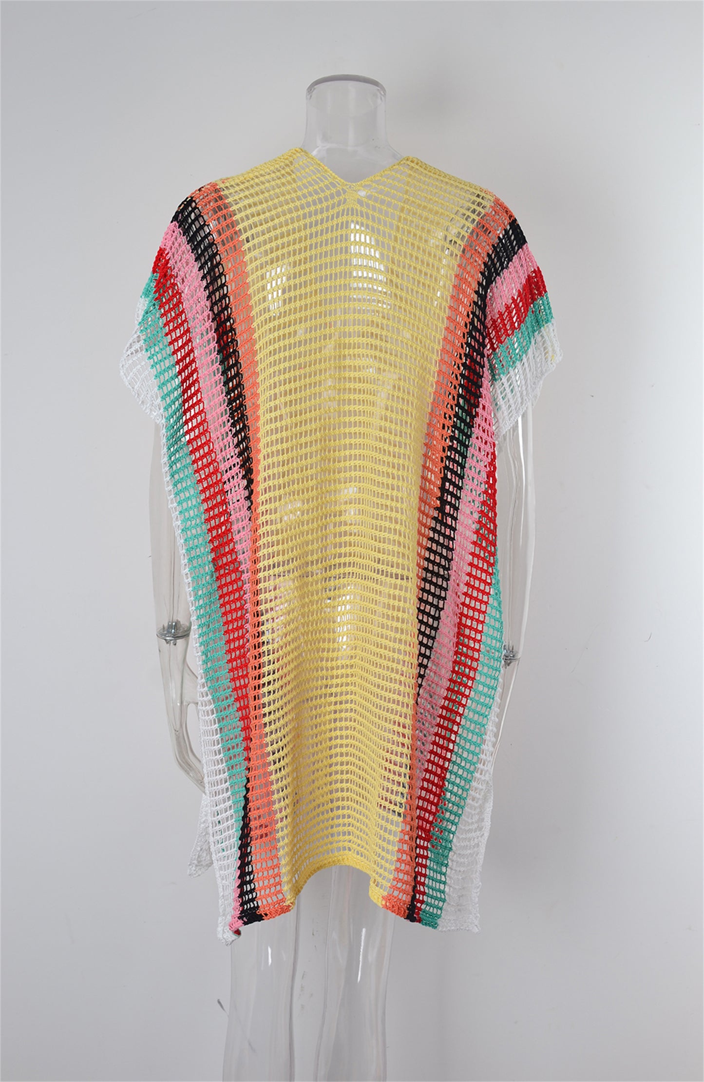 Traje de baño playero de verano con aberturas y recortes de punto arcoíris para mujer