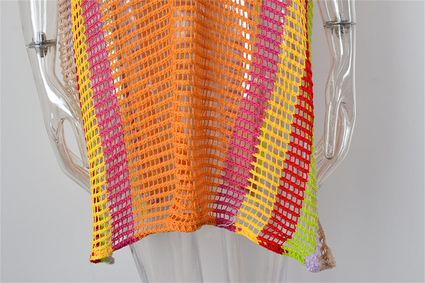 Traje de baño playero de verano con aberturas y recortes de punto arcoíris para mujer