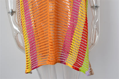 Traje de baño playero de verano con aberturas y recortes de punto arcoíris para mujer