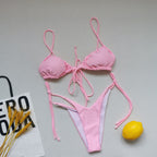 Maillot de bain bandage à bretelles pour femmes, plissé, push-up, cordon de serrage, sexy, couleur unie, bikini