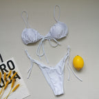 Maillot de bain bandage à bretelles pour femmes, plissé, push-up, cordon de serrage, sexy, couleur unie, bikini