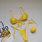 Maillot de bain bandage à bretelles pour femmes, plissé, push-up, cordon de serrage, sexy, couleur unie, bikini